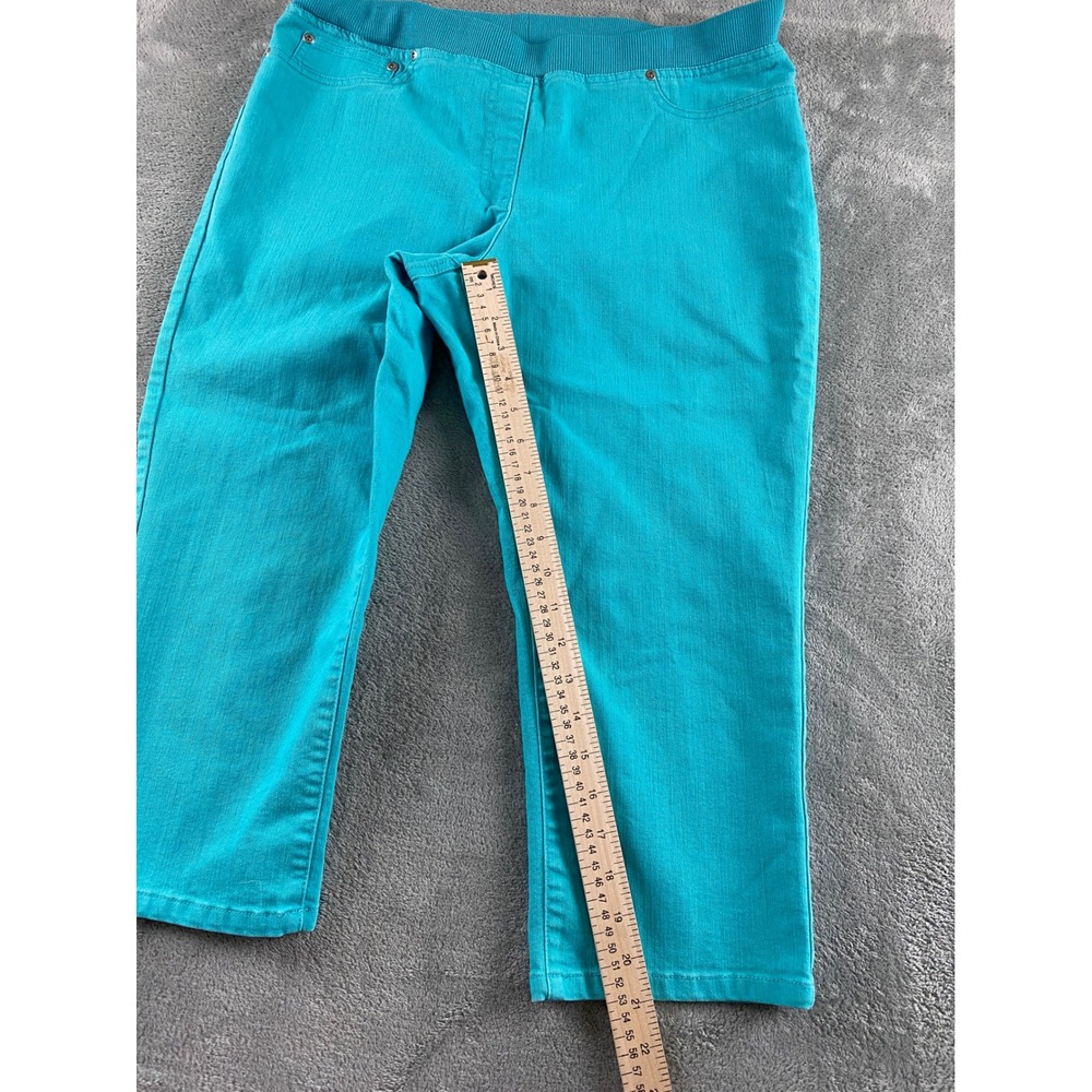 Lark Lane Petite Turquoise Blue Pull On Cropped Pants 14P Ribbed Waist Stretch - Picture 8 of 12